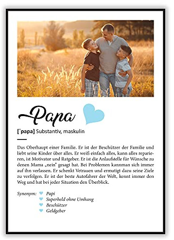 GRAVURZEILE Definition Poster & Kunstdrucke mit eigenem Foto - Geschenke für Papa & Väter - Personalisierte Wandbilder - Wanddeko Deko für Wohnzimmer Schlafzimmer Flur & Diele - Farbe Papa Geschenk