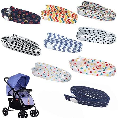 SwirlColor Spielzeug Gurt Halter 9 Stück Anti-Drop-Kinderwagen-Befestigungshalter Verstellbarer Kinderwagengurt Verschiedene Muster (60 cm / 24 Zoll)