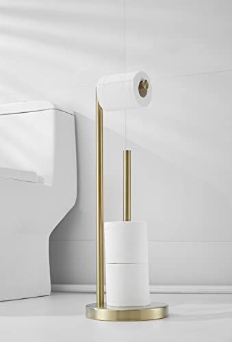 Toilettenpapierhalter Stehend, Gold Gebürstet Toilettenpapierhalter ohne Bohren, Klopapierhalter mit Papieraufbewahrung