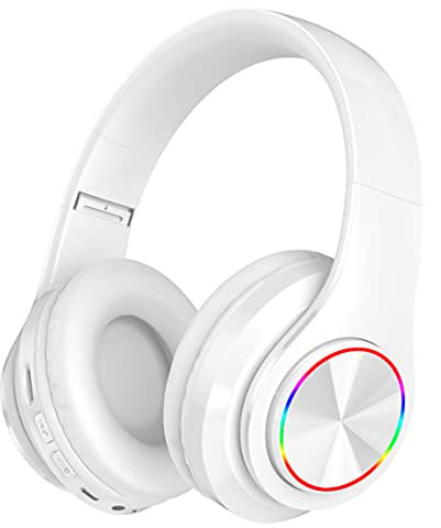 MUARRON Bluetooth 5.0 Kabellose kopfhörer Over Ear mit Mikrofon- HiFi Stereo Faltbare Kabellose Headset-Unterwegs Musik hören und telefonieren (weiß)