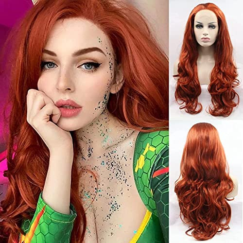 Ginger Lace-Front-Perücke aus Kupfer gelockt für Damen lang gewellt Kastanienbraun Orange Echthaar Drag Kunsthaar natürlicher Haaransatz