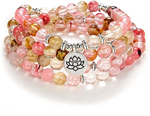 Lotus Seed Charm Mala Beads 108 Armband Halskette Bedeutungsvolle handgemachte Geschenke Yoga Schmuck (Rosa Wassermelonen-Turmalin (Pink Watermelon Tourmaline))
