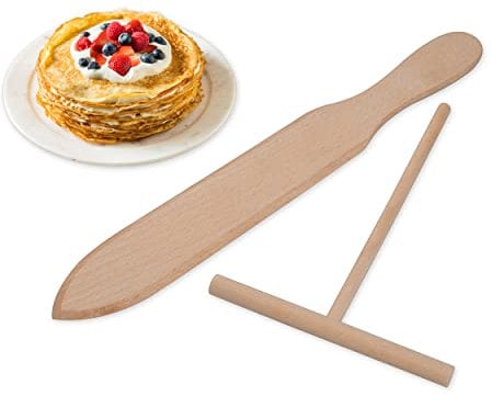SCSpecial Crepe Spreader and Crepe Spatula Kit Set of 2 Crepe Tools Wooden Spatula and 4.7-Inch T-Shaped Tool