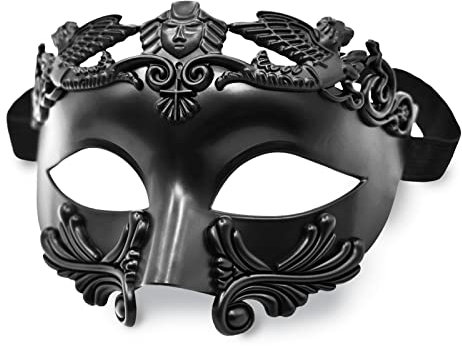 MYSEUNI Masque de bal masqué pour homme – Masque grec romain – Demi-masque vénitien pour bal masqué, Mardi Gras, fête d'Halloween, noir, Taille unique