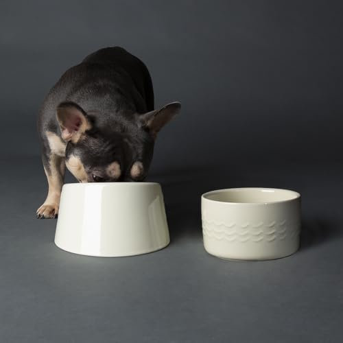 Scruffs Icon 2 Piece Flat Faced Dog Bowl & Water Bowl - 15cm | 18cm - Cream