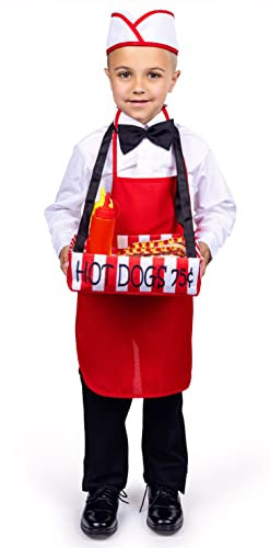 Dress Up America Disfraz de vendedor de perritos calientes - Conjunto de disfraz de camarero para niños - Disfraces de Halloween para niños