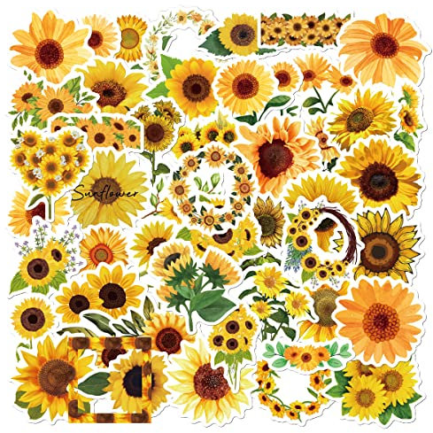 Sonnenblumen Aufkleber Sunflower Sticker Set 50 Stücke Niedlich Deko für Auto Laptop Skateboard Fahrrad Moped Motorrad Fahrrad Computer,Geeignet für Erwachsene Kinder