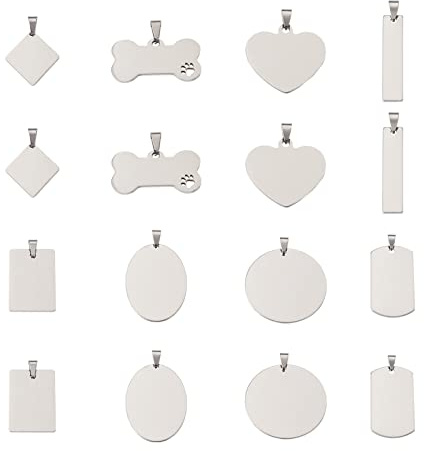 Cheriswelry Colgantes de placa de perro en blanco de acero inoxidable con grabado personalizado con nombre de identificación de mascota para collar y joyería, 20~43x20~42x1mm, Acero inoxidable, Acero