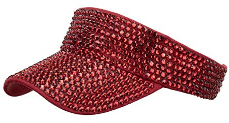 Dantazz Damen Visoren Caps Mode Sonnenhut mit Rhinestones Verstellbare Sommerkappe Sonnen Schutzkappe Atmungsaktiv Sonnenschild Mützen Baseballhut für Outdoor Golf Tennis Laufen (Rot, OneSize)