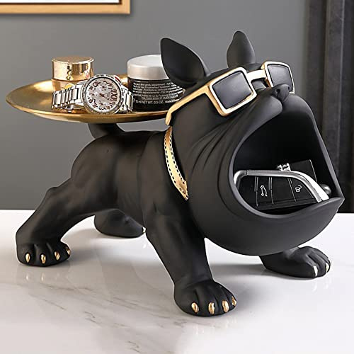 Junerain Bulldog Statue Storage Tray, Cool Dog Sculpture, French Bulldog Figurine, Bank Entrance Key Sink Holder, Home Desktop Decor Art