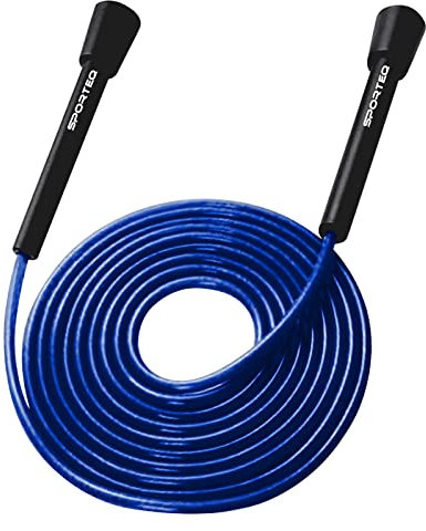 Sporteq Skipping Rope Adult Teen Fitness Jump Gym Workout & Outdoor Training for Fat Burning Boxing, MMA Interval Exercises Speed Weighted Ropes Women Men 9 feet long (Blue)