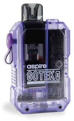 Aspire Gotek X Vaping Kit, Compact, Stylish, 2mL Refillable Pod, Nic Salt Compatible, User Friendly, All Day Usage, E Cigarettes, E Cig, Aspire Vaping, Starter Kit, No Nicotine (Translucent Violet)