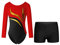 YOOJIA Kinder Mädchen Glitzer Turnanzug Langarm Trikot Leotard Gymnastikbody Tanz Body mit Shorts Kurze Hose Set Wettbewerb Tanzkostüm Rot schwarz 146-152