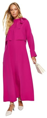 Trendyol Women's Damen Gerade Maxi Lange Ärmel Lässig Regulär Hijab-Kleid Dress, Pink, s