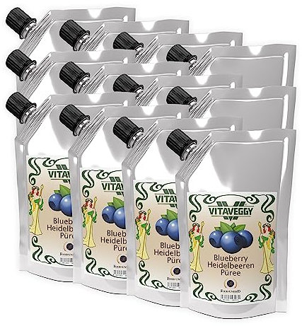 VITAVEGGY HEIDELBEER-FRUCHT-PÜREE 12x1kg von Food-United blueberry-fruit-puree für Blaubeeren-Smoothie-Saft Heidelbeer-Himbeer-Sorbet-Cocktail-Shake ohne Aroma- Farb- & Konservierungsmittel (12)