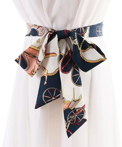 WENLOOY Schmaler Damenschal, Gürtel, Bandschal, lang, Skinny, Satin, Gürtel, Schärpe, Krawatte, Halstuch, Choker für Damen, Rad, Marineblau, Large