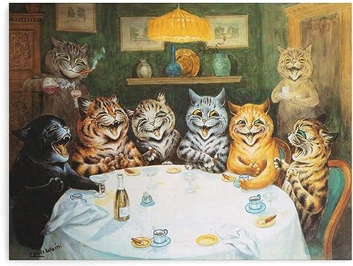 LVTFCO Louis Wain-Poster „Katzenparty“ Wandkunst, Louis Wain-Drucke, Louis Wain-Leinwandgemälde für Zuhause, Wanddekoration, Louis Wain-Bild, 60 x 80 cm x 1, ohne Rahmen