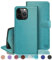 RingPi Cover per iPhone 13 Pro 6.1【Blocco RFID Slot Carte Portafoglio】【Supporto Cellulare Magnetica custodia】 uomo donna Pelle Sintetica Custodia telefono per Apple 13 Pro,Blu verde