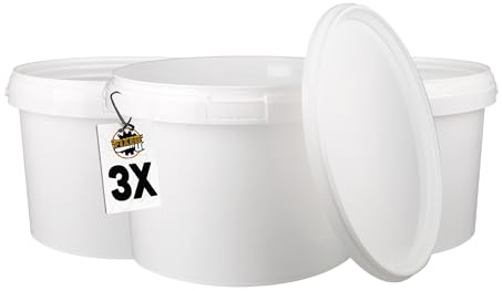 3 Liter Eimer mit Deckel, Weiß Rund | Kunststoff Lebensmittelecht, Luftdicht und Stabil | Mit Griff für Lebensmittel, Chemie, Waschpulver, Klebstoffe Geeignet