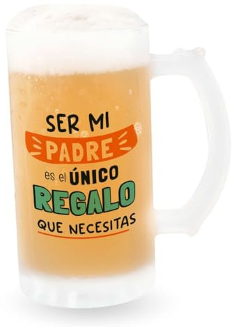 DEREGALOOS Jarra de Cerveza con frase divertida Jarra de Cristal Original para bebidas frías. Regalos día del Padre. Detalles originales. (Único Regalo)