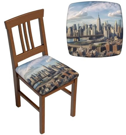 LZQPOEAS Quadratische Hockerbezüge, Motiv: New York City, bequem, dehnbar, abnehmbar, waschbar, Stuhlhussen für Hochzeit, Wohnzimmer, Esszimmer, Büro, Salon, Küche, Einheitsgröße