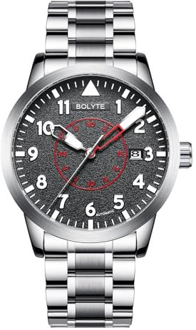 BOLYTE Automatische mechanische Herren-Armbanduhr Selbstaufziehend Automatisches Datum Militär Sport Herren-Armbanduhr mit Lederband, Edelstahlarmband