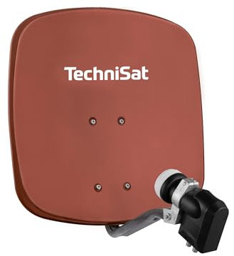 TechniSat DIGIDISH 45 – Satelliten-Schüssel für 4 Teilnehmer (45 cm kleine Sat Anlage - Komplettset mit Wandhalterung, Quattro-Switch-LNB und An-Rohr-Fitting) rot