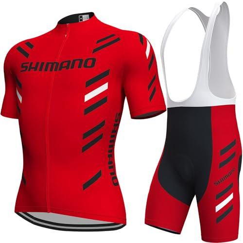 Fenovel Fahrradtrikot, Herren Fahrradanzug, Schnell Trocknender Und Atmungsaktiver Radsportanzug, 19D Gepolsterte Hosenträger Shorts (Red, XL)