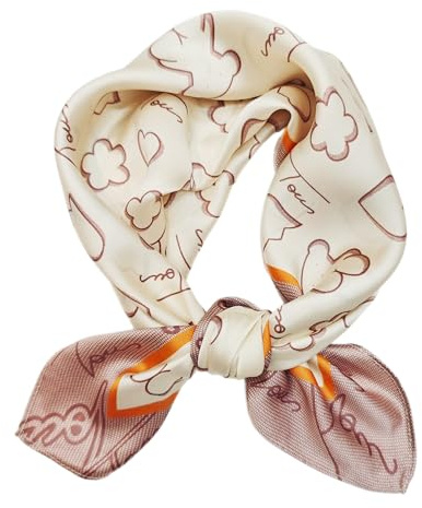 GIMIRO Schal aus imitierter Seide [53 x 53cm] Quadratische Schals Impressionismus-Muster Vintage-Schal für Büroarbeit oder lässigen Bund (63# J01 Cream/Coffee Bear)