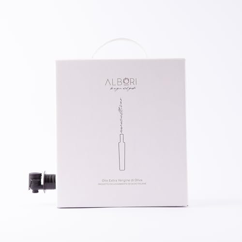ALBORI Peranzana - Olio Extravergine di Oliva Italiano 3 Litri Estratto Freddo, Olio di Oliva con 100% Olive Monocultivar dal Sapore Deciso per Pesce, Carne e Verdura in Box con Versatore Antispreco