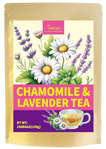 TeeLux Lavendel Kamillen Tee Beutel 100 Stück, Vegan, Beruhigend, Lavendelblüten + Kamillenblüten + Melisse, Koffeinfreier Kräutertee