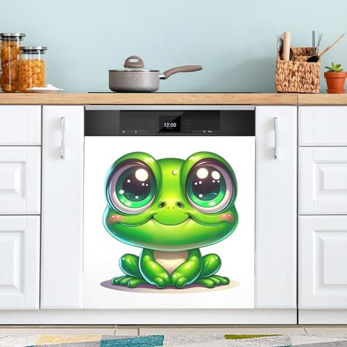 Magnetische Geschirrspülerabdeckungen, Motiv: grüner Frosch mit großen Augen, 58,4 x 66 cm