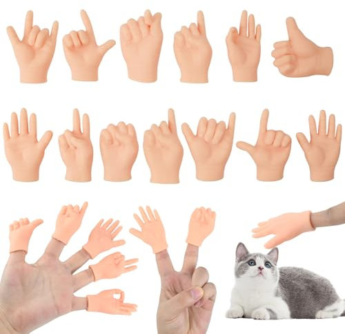 13Stks Lustige Kleine Hände Finger Requisiten, Interaktives Winzige Hände Fingerpuppen, Mini Gummihände Als Scherzspielzeug, Miniatur Linke und Rechte Tiny Hands für Katzen Haustiere Spielparty