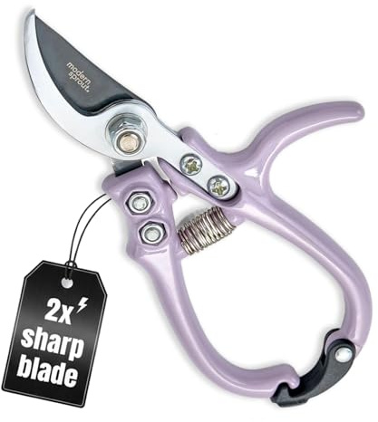 Modern Sprout Hand Pruners - Lightweight Pruning Shears W/Easy Lock- Gardening Scissors - Bypass Sharp Carbon Steel Blade - Rust Resistant - Garden Tools - Reusable Holster - Lavender