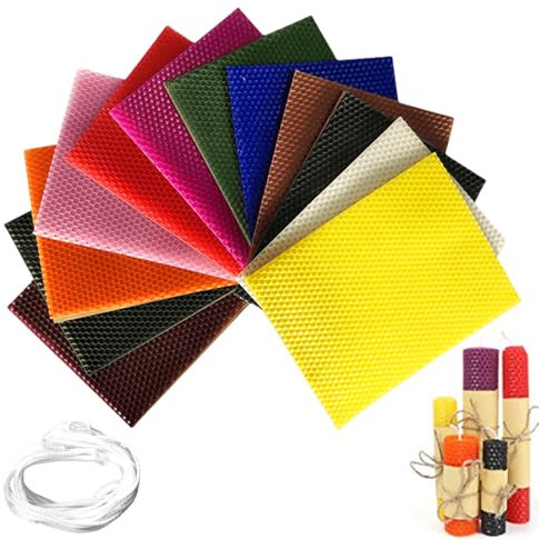 GBKDQQ Juego de fabricación de velas de cera de abejas, 12 colores, placas de cera de abejas, para velas de placas de cera de abejas, adecuadas para adultos y niños, 20 x 15 cm, multicolor