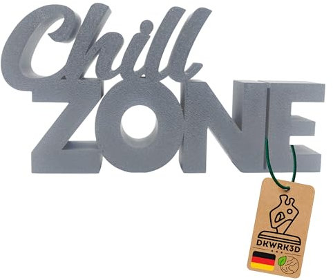 Chill Zone Schriftzug - Chill-Zone Aufsteller - Gaming Zimmer Deko - Relax Schild - Wohnzimmer Dekoration - Kinderzimmer - Jugendzimmer - Spielzimmer - Gamer Room Deko aus Kunststoff (Grau, M)