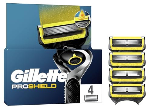 Gillette Lot De 4 Recharges De Rasoir Pour Hommes Proshield, Cartouches Avec Bande Lubrifiante Avant Et Après Les Lames Et Nouvelle Lubrification Pour Un Rasage De Près Et Un Confort Incroyables