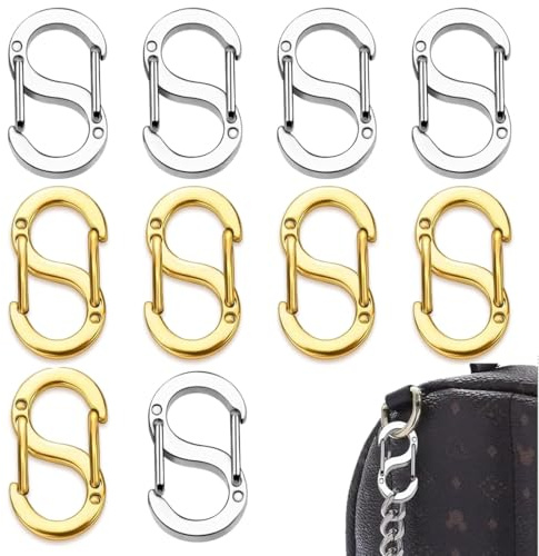 10 Stück Karabinerverschluss mit Doppelter Öffnung, Metallverschlüsse, mini Karabiner,，Verschlüsse für Halsketten-Clip, S-Lock-Armband Verschlüsse，Kurzer Armband Verschluss(Gold，Silber)