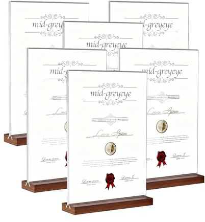 midgreyeye 6 Stück A5 Premium Acryl Tischaufsteller mit Holz Sockel Aufsteller A5 für Büro Restaurant Cafe Shop Hochzeit
