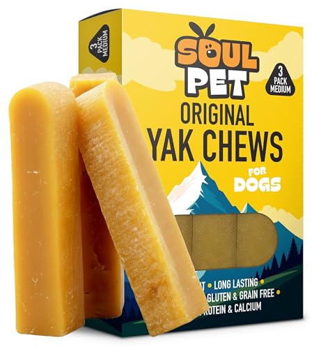 Soul Pet – Original Box of 3 Medium Yak Chews for Dogs | 100% Natural Himalayan Cheese Treats | Long-Lasting, Healthy Dog Chews | Grain-Free, High Protein Dental Treats