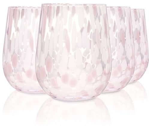 Sänger Trinkgläser Set Curacao 4-teiliges Gläser Set für 4 Personen | aus Glas, Wasserglas, Weiß Rosa, elegantes Design, Alltag, Familienessen, Büro, Outdoor Saftgläser Set 320 ml