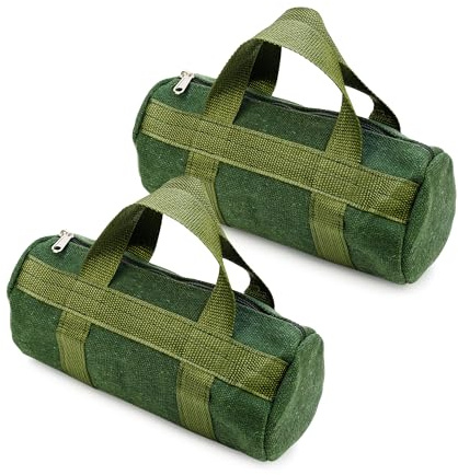 2 Pack Small Canvas Tool Bag Tool Pouch with Zip, Compact Portable Tool Organiser for Cables, DIY, Workshop (20cm x 10cm)
