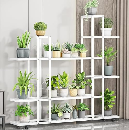 Garvee stabiles Pflanzenregal mit Rollen, mehrstöckiges Eckregal für Blumen und Pflanzen – platzsparender Organizer für Balkon, Terrasse, Wohnzimmer, mit arretierbaren Rollen