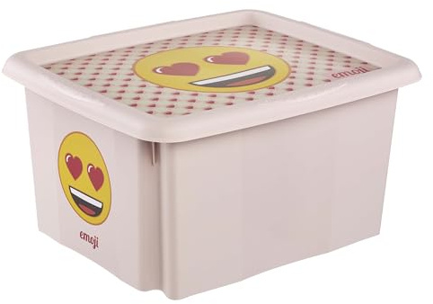 keeeper karolina Aufbewahrungsbox, Deckel, 30 l, Emoji Hearts, Nordic Pink | Platzsparend aufeinander stapelbar, Griffmulden an den Seiten, Optimaler Staubschutz, Sichere Konstruktion