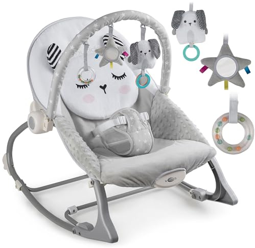 Nukido Babywippe Baby Wippe Babyschaukel Babyliege - mit Vibration und Spielzeugen - Rutschfeste Füße und 3-stufige Sicherheitsgurte - bis 18 kg Grau