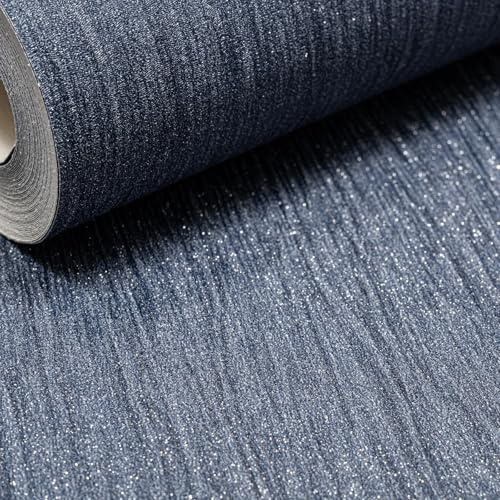 SOPHIE LAURENCE Plain Blue Glitter Wallpaper Silver Shimmer Textured Slightly Imperfect Thick Bedroom Bathroom Lounge Hallway 10m x 0.53m Full Roll