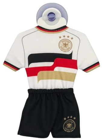 DFB Nationalmannschaft Mini Kit Trikot und Shorts mit Saugnapf 235mm, Offiziell Lizenzierter Fanartikel, Detailgetreu, Für Auto Heckscheibe und Glasflächen, Fanartikel, Geschenk für Männer