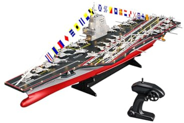 ExPrismarx LHD-882 Porte-avions RC à l'échelle 1/458 2,4 GHz double moteur haute vitesse avec lumières LED, bateau de guerre RTR étanche avec télécommande pour adultes débutants