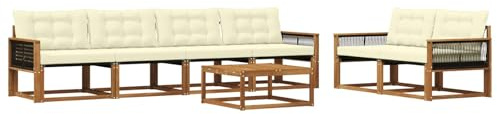 vidaXL Outdoor-Sofagarnitur mit Kissen 7 pcs Natur und Creme, Garten, modernes Outdoor-Sofa, Terrassen-Lounge-Set, Bequeme Sitzmöbel für gemütliche Abende