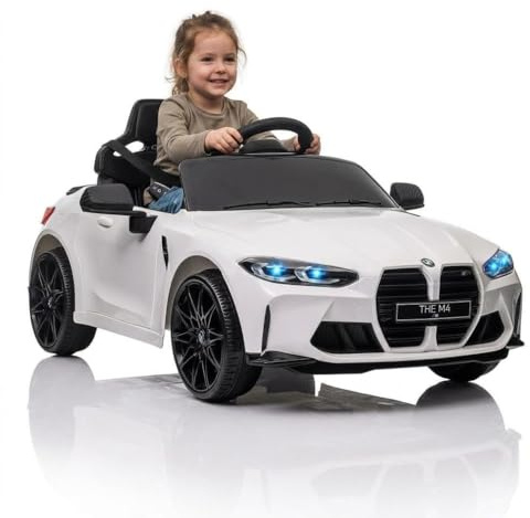 Aptliton Elektroauto für Kinder BMW M4, offizielles Lizenzprodukt, 12 V, 4,5 Ah, Longwei-Akku, 2 Motoren, europäisches Ladegerät, ferngesteuertes Auto, Kinder, mehrfarbig, 2-8 Jahre